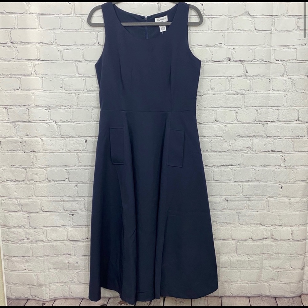 Carmen Marc Valvo Navy Dress | 10 | blue